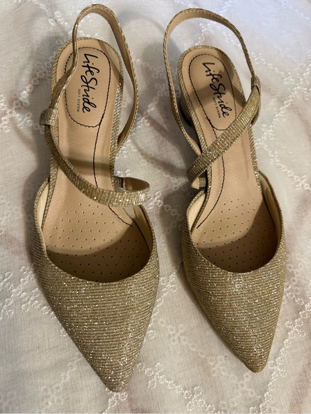 Life Stride Gold Glitter Slingback Pointed Flats